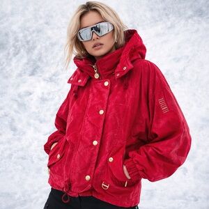 Descente Vintage 80s Ski Jacket Bold Red Retro Hooded Statement Coat unisex XL